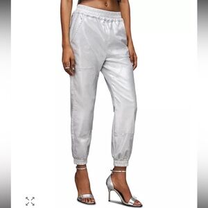 ALL SAINTS Yara Coated Jogger Pants Metallic Silver Women's 12 New Holiday